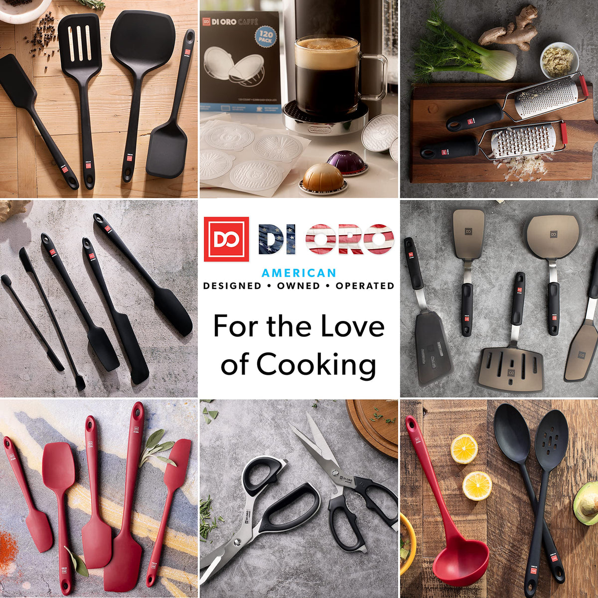 DI ORO Silicone Cooking Spoons - Solid & Slotted Set, 2-Pc Black
