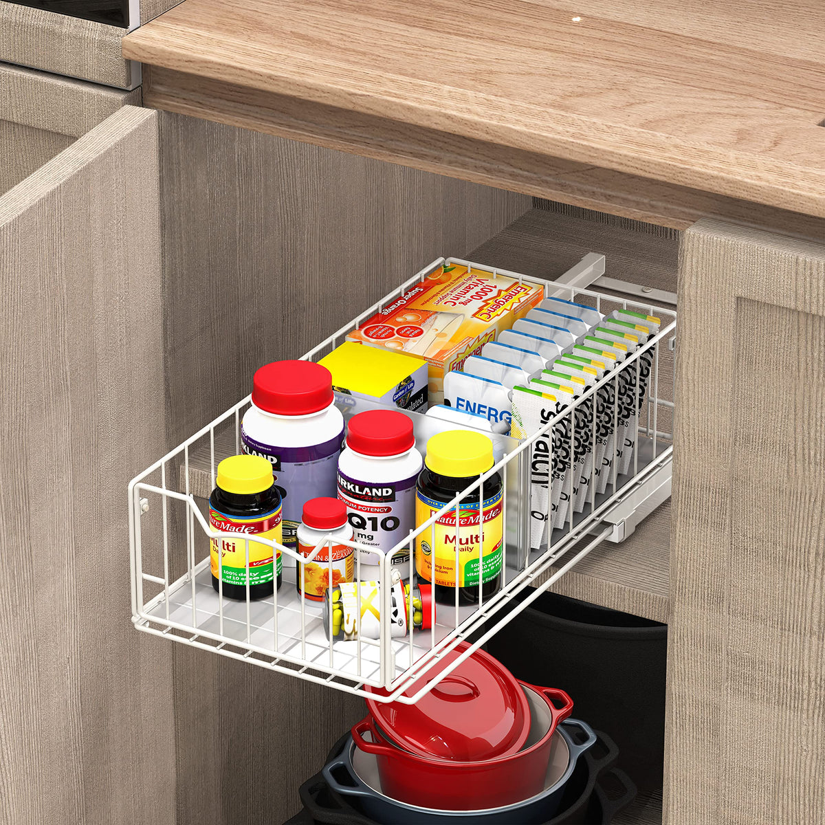 Simple Houseware Pull-Out Cabinet Sliding Basket, 17.2Dx9.7Wx5H, White