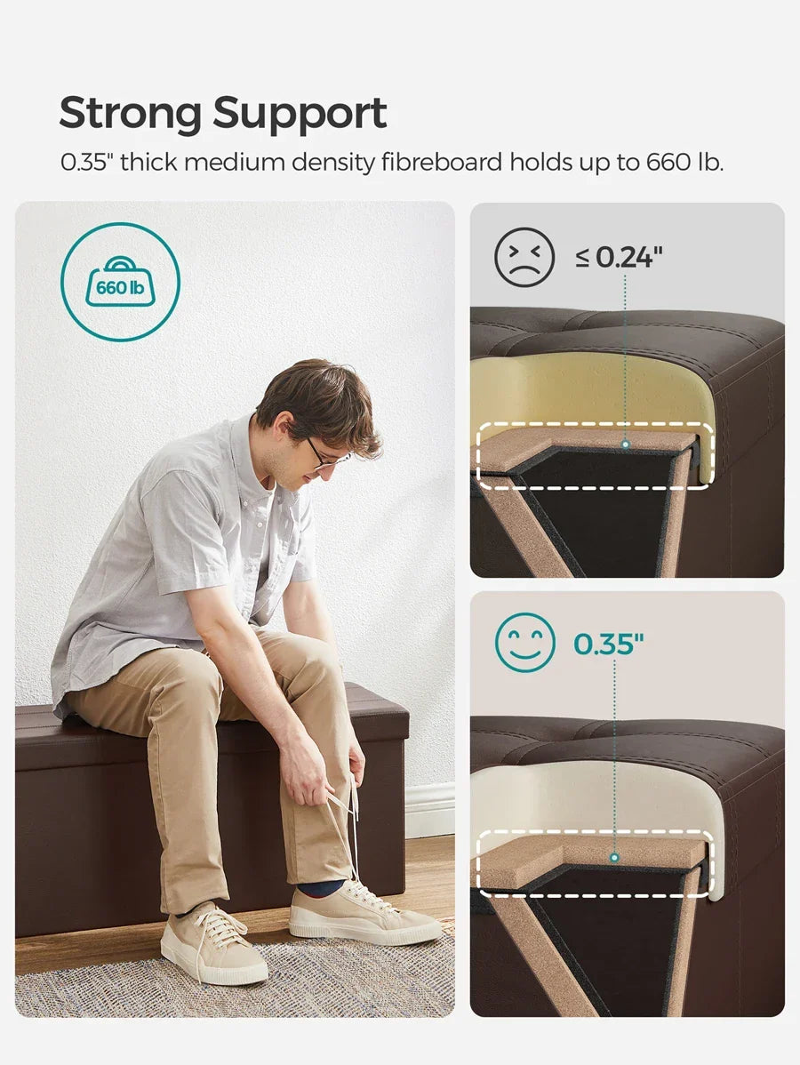 SONGMICS 43 Inches Folding Storage Ottoman Bench Storage