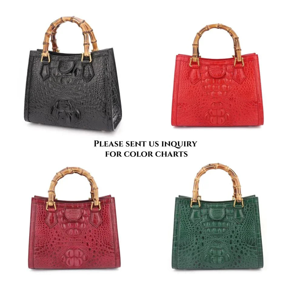 Luxury Crocodile Leather Handbag for Women – Genuine Leather Purse with Bamboo Handle | Snavya
