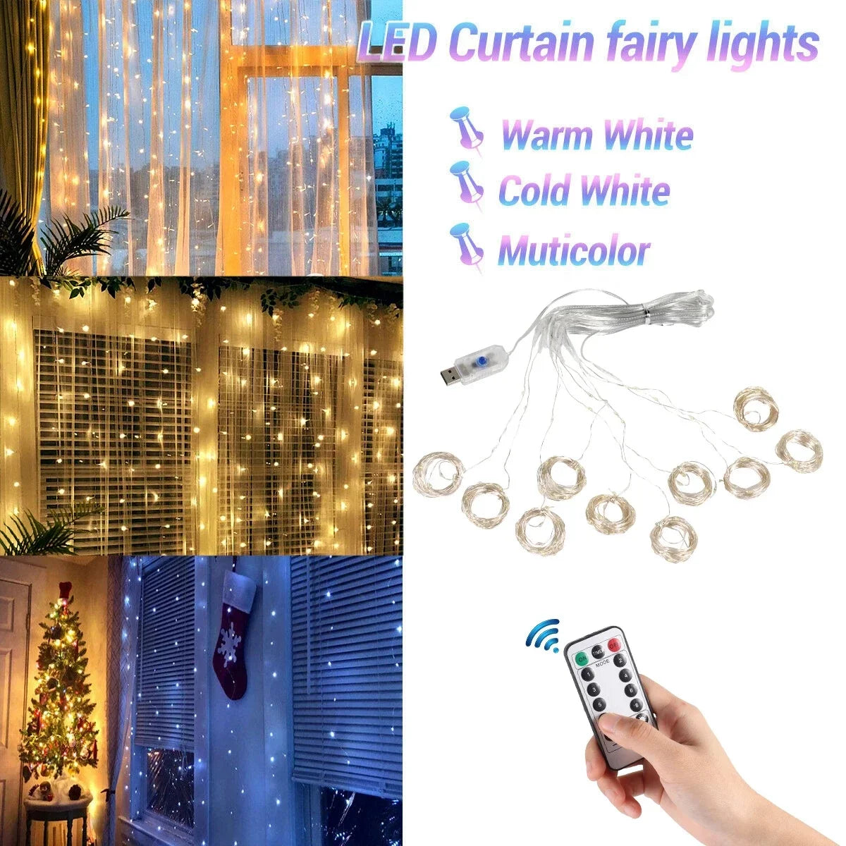 Christmas Curtain Fairy Lights Garland