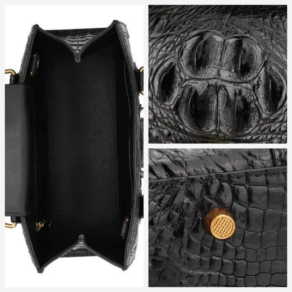 Luxury Crocodile Leather Handbag for Women – Genuine Leather Purse with Bamboo Handle | Snavya