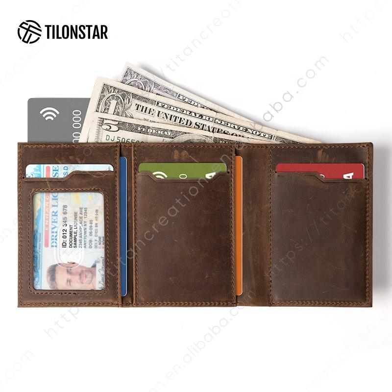 Snavya Crazy Horse Genuine Leather Card Holder – Aluminum Automatic Pop-Up Wallet for Men | Slim RFID ID Holder