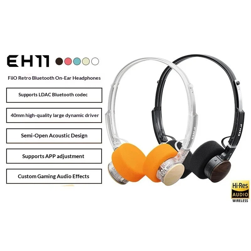 Fiio Eh11 Headphones Retro Over-Ear Bluetooth Headphones 40mm Large Dynamic Driver Mechanical Shell Ldac Hi-Res Audio Headset
