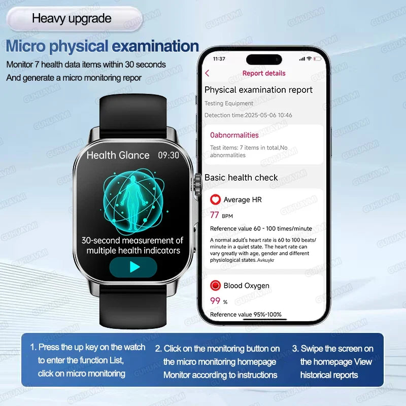 New Men Accurate Health Diagnosis ECG Smart Watch Blood Pressure Blood Oxygen Blood Fat Uric Acid Temp Bluetooth call Smartwatch