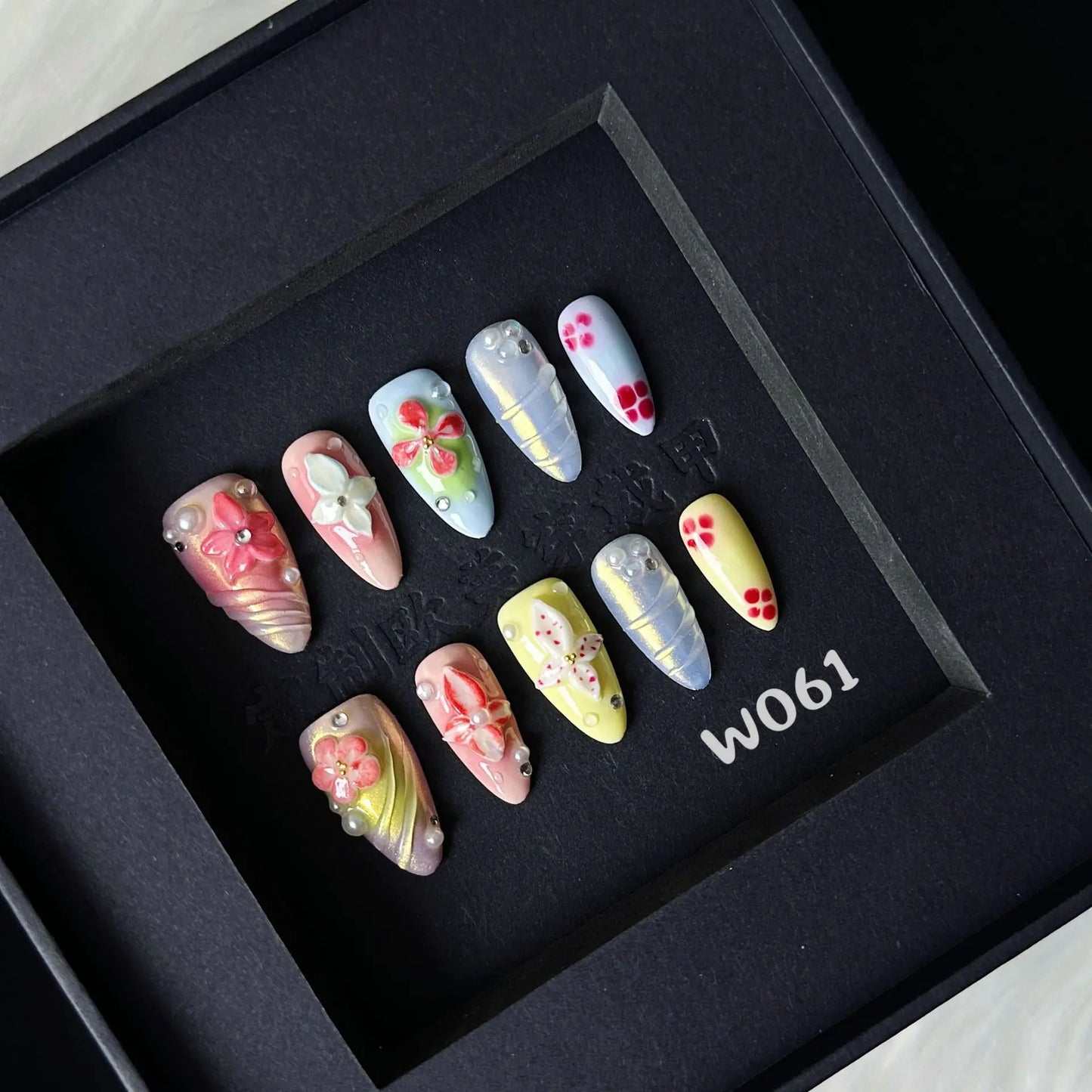 Gradient Green Floral Almond Nails