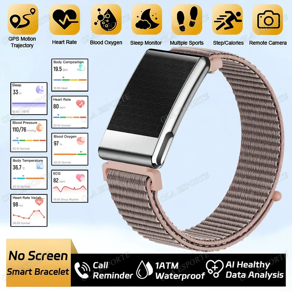 2026 NO Screen Smart Bracelet ECG+PPG SOS Heart Rate Blood Pressure Stress Temperature Sports Waterproof Screenless Smartwatch