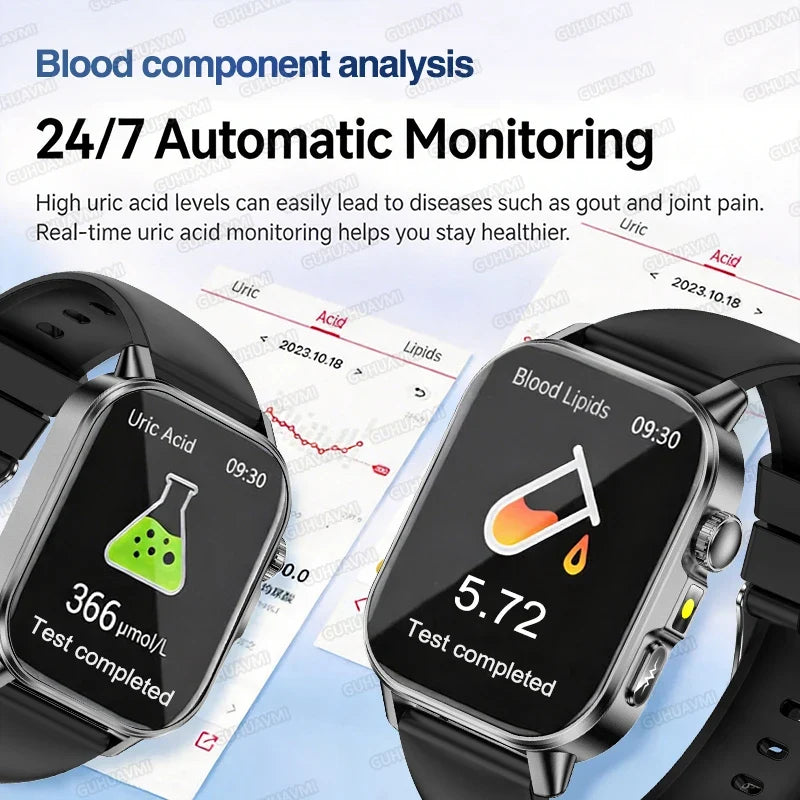New Men Accurate Health Diagnosis ECG Smart Watch Blood Pressure Blood Oxygen Blood Fat Uric Acid Temp Bluetooth call Smartwatch
