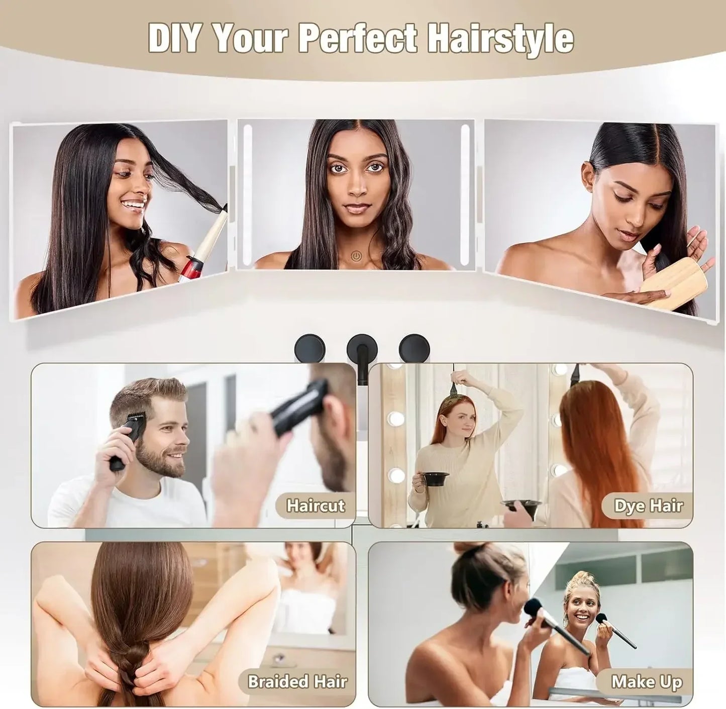 LED 3-Way Self Haircut Mirror