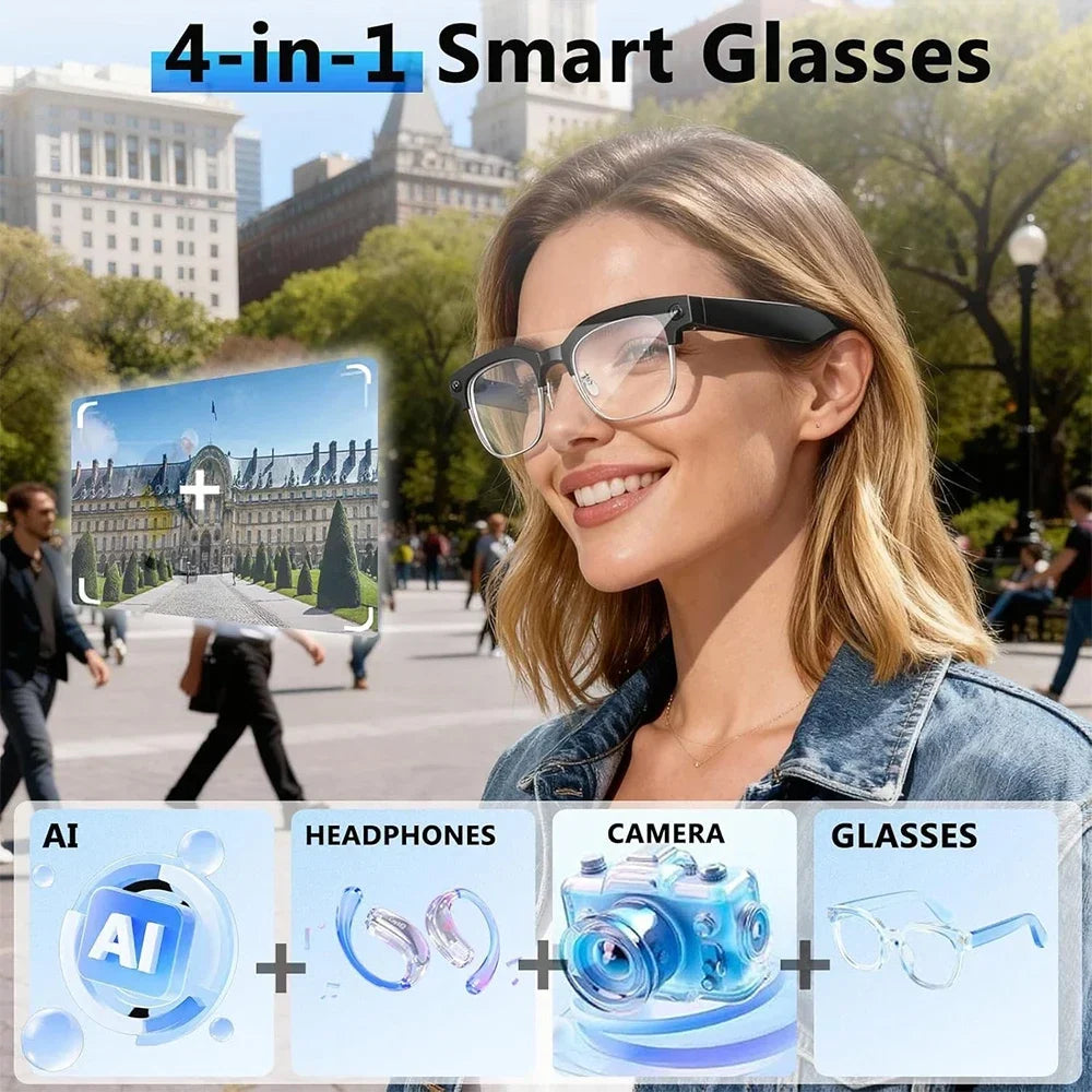 4K Smart AI Glasses 8MP Camera Recording Videos Photo Recognition Answer Translation BT Call Photochromic Sunglasses Waterproof