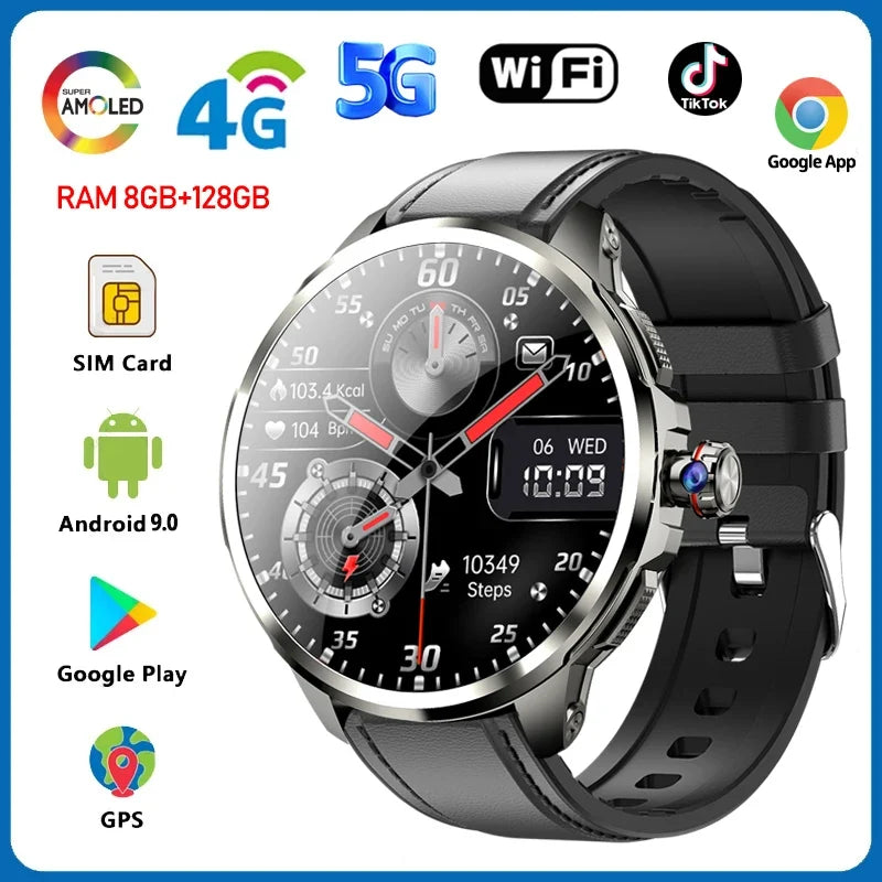 5G/4G All-Network Smart Watch 1.95 inch AMOLED 2100mah Battery 8GB+128GB RAM 900W Camera GPS WIFI Google APP Download Smartwatch