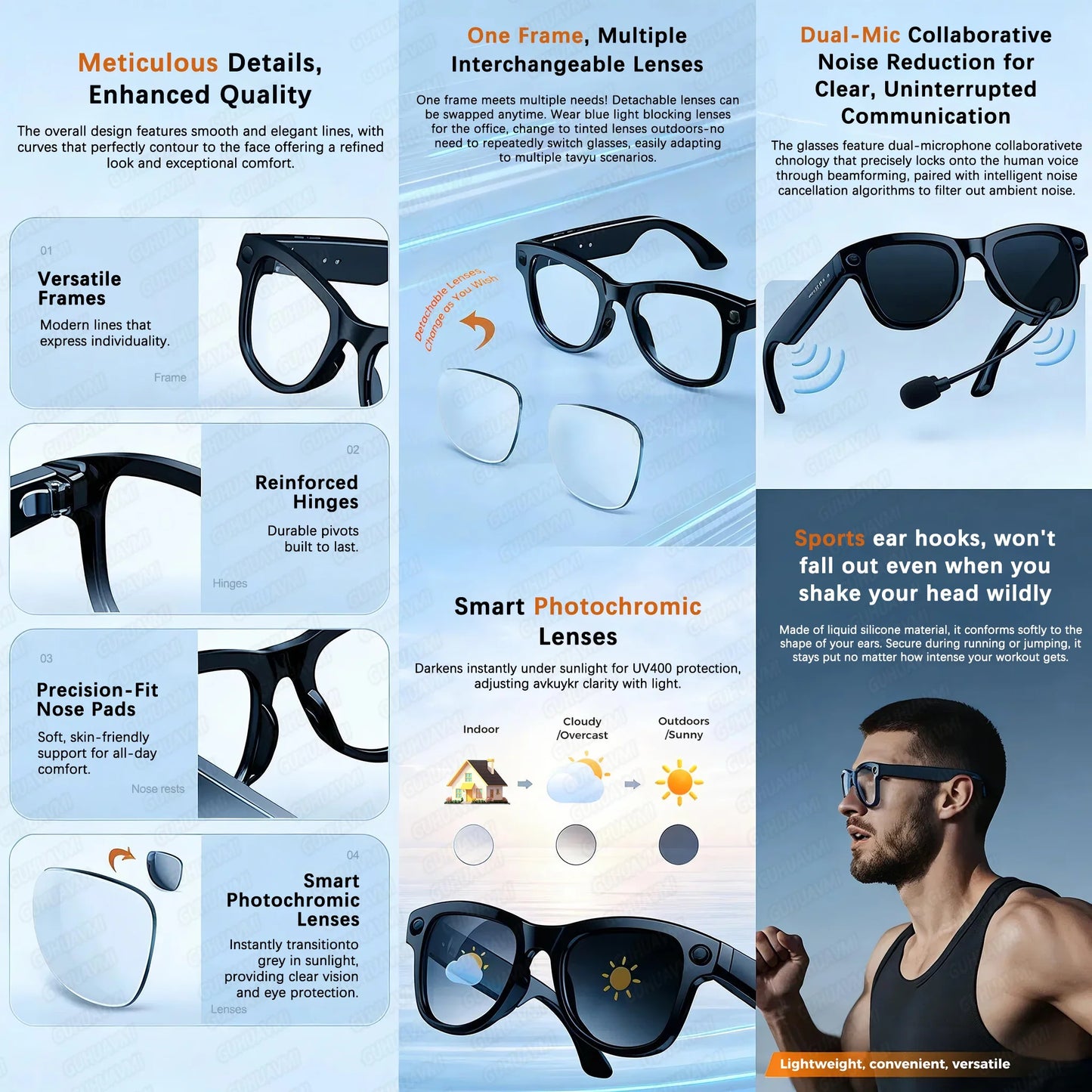 2026 New 32G Memory 800W 4K Camera Smart Glasses Men Photos&Videos 3600mAh Power Bank 120+Languages Translation AI Glasses Women