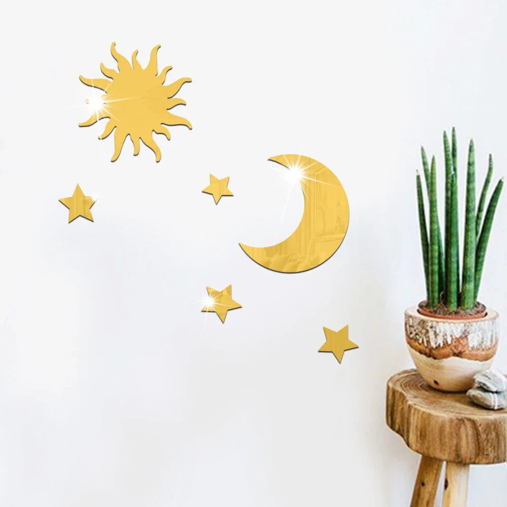 Star Moon Wall Mirror Stickers