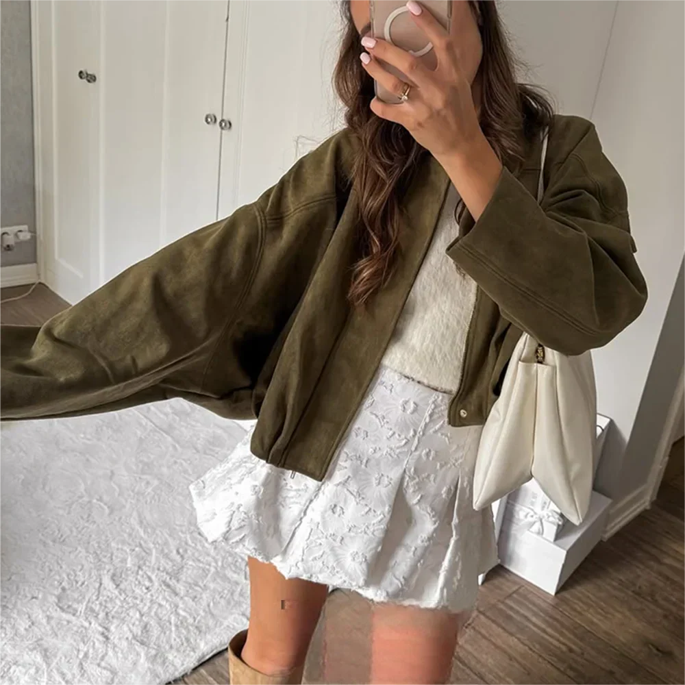 Martini Green Oversized Bomber Jacket