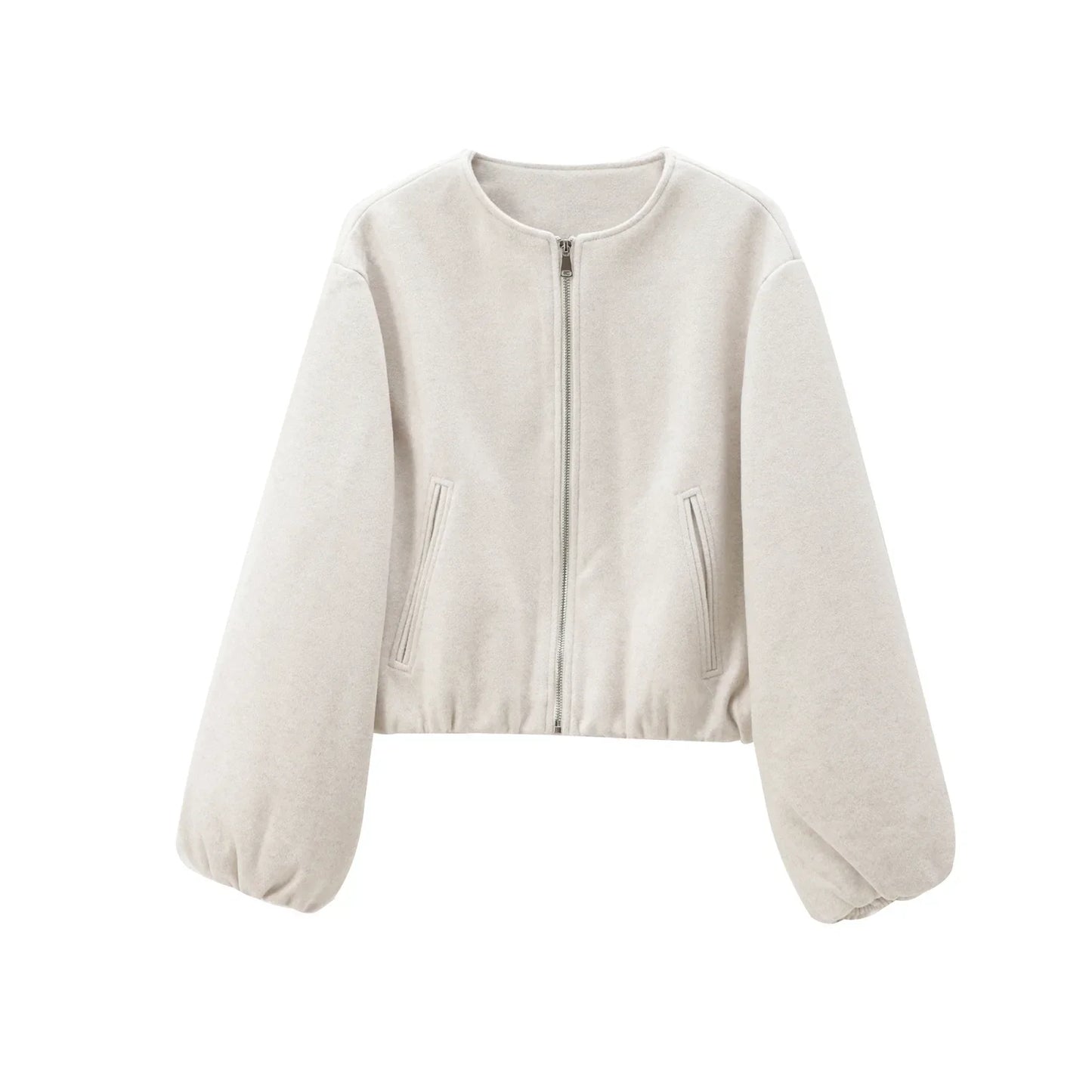 MUJER Red Cropped Bomber Jacket