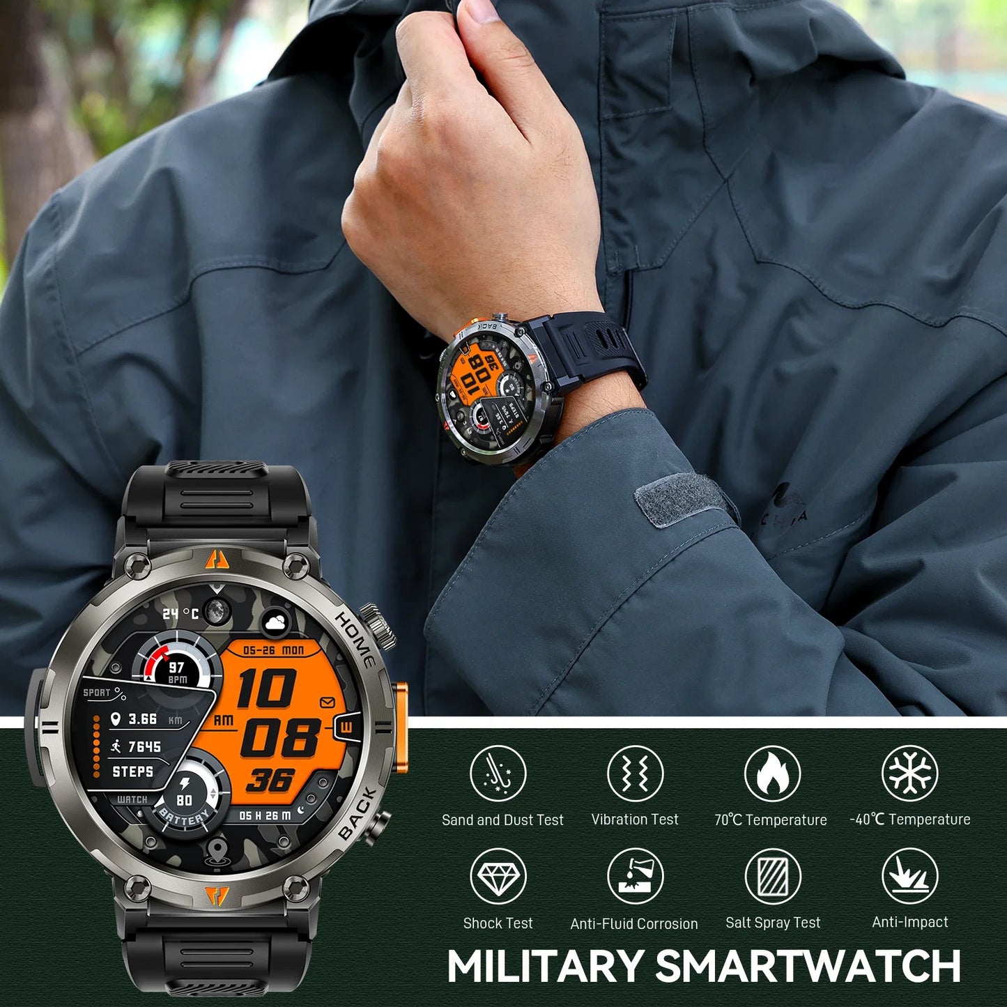EIGIIS KE3 2025 New Bluetooth Call smartwatch for men Full Touch Screen With Health Monitor heart rate Flashlight Smart watch