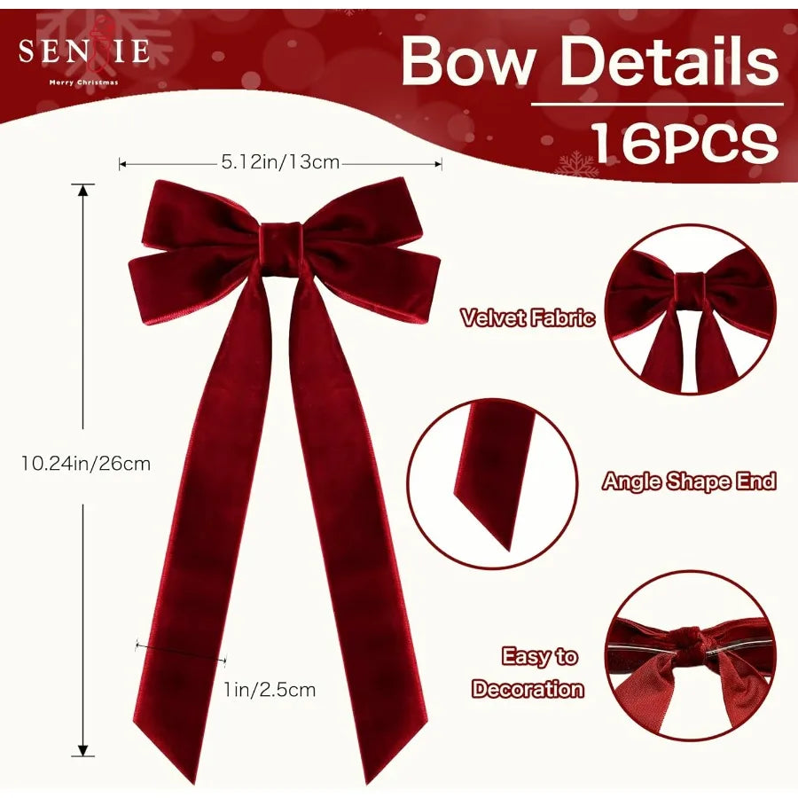 16pcs Velvet Ribbon Christmas Bows