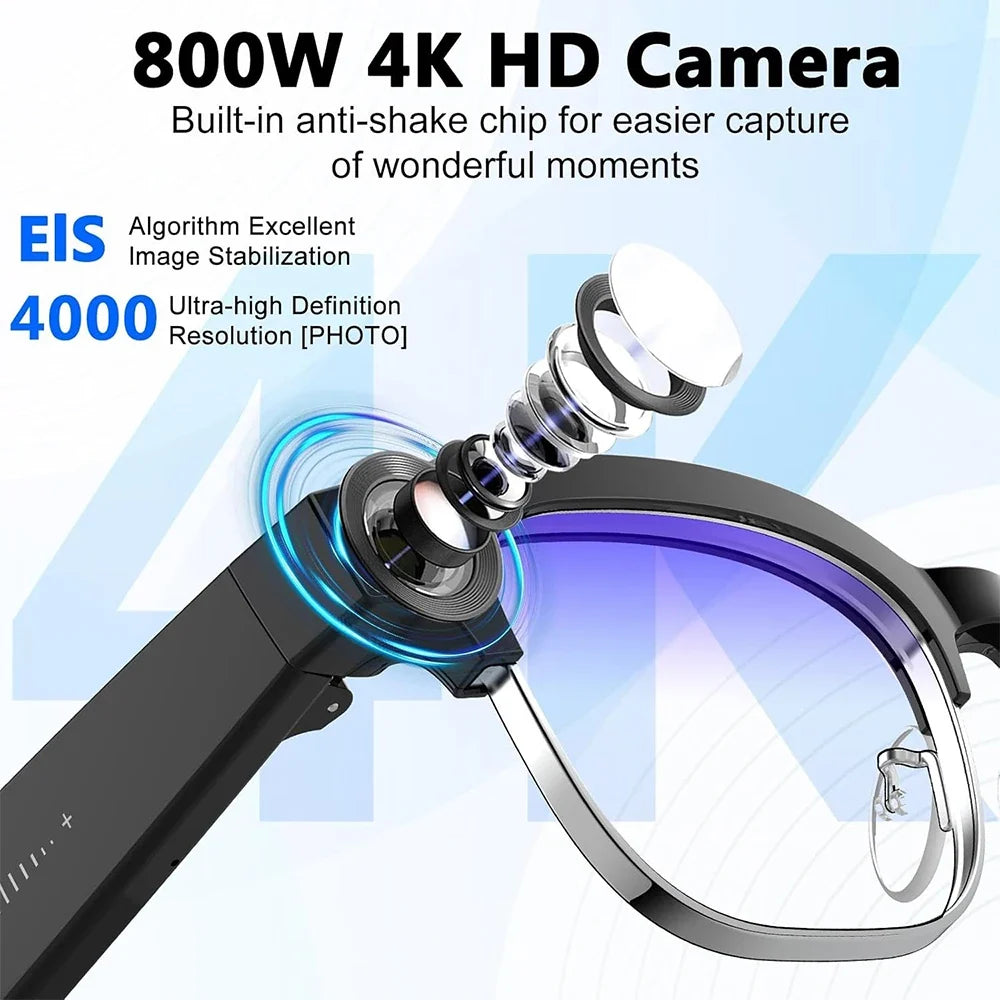 4K Smart AI Glasses 8MP Camera Recording Videos Photo Recognition Answer Translation BT Call Photochromic Sunglasses Waterproof