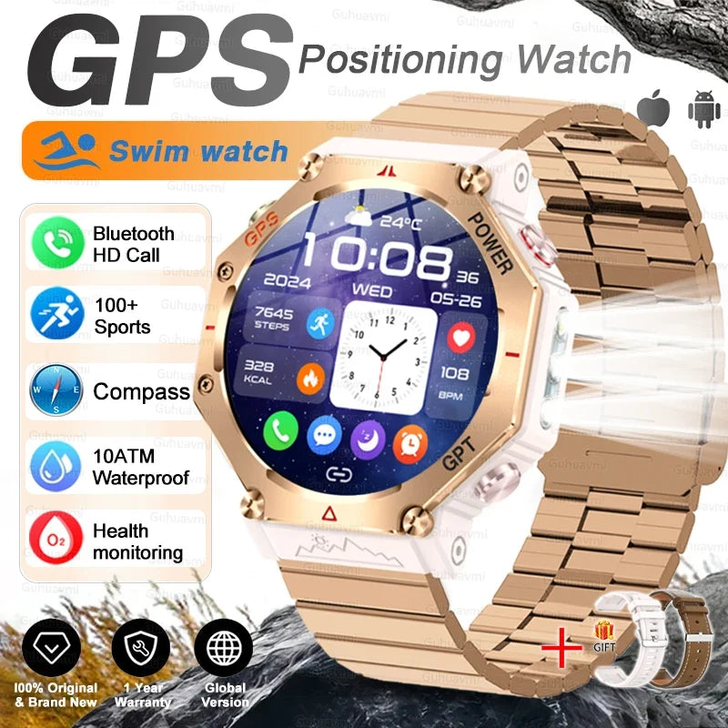 T-Rex 3 Ultra Military Grade GPS Smart Watch 10ATM Waterproof Compass Altimeter Barometric AMOLED Men HD Call Sports Smartwatch