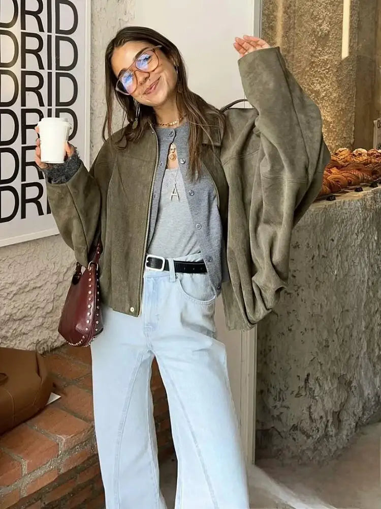 Martini Green Oversized Bomber Jacket