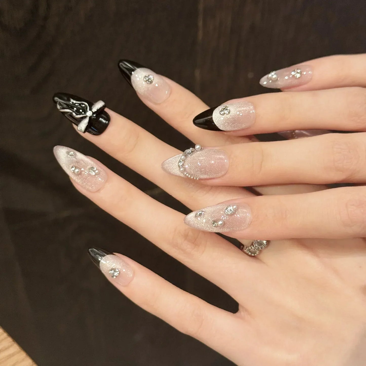 Pink Cat Eye Almond Nails
