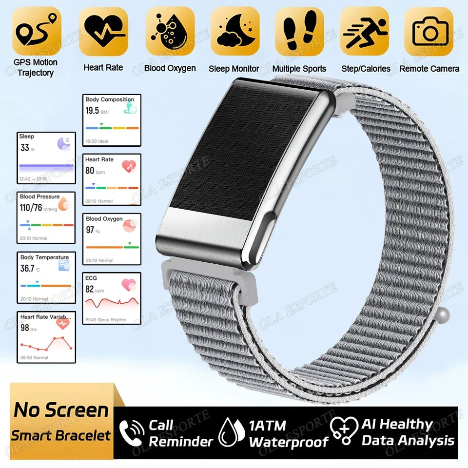 2026 NO Screen Smart Bracelet ECG+PPG SOS Heart Rate Blood Pressure Stress Temperature Sports Waterproof Screenless Smartwatch