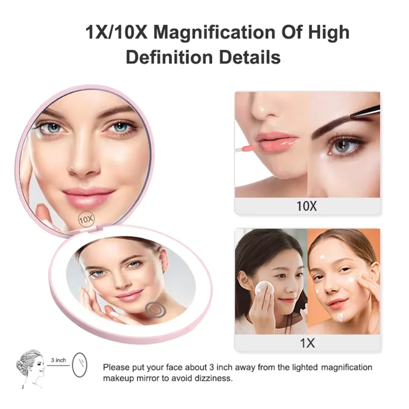 LED 1X/10X Compact Travel Mirror
