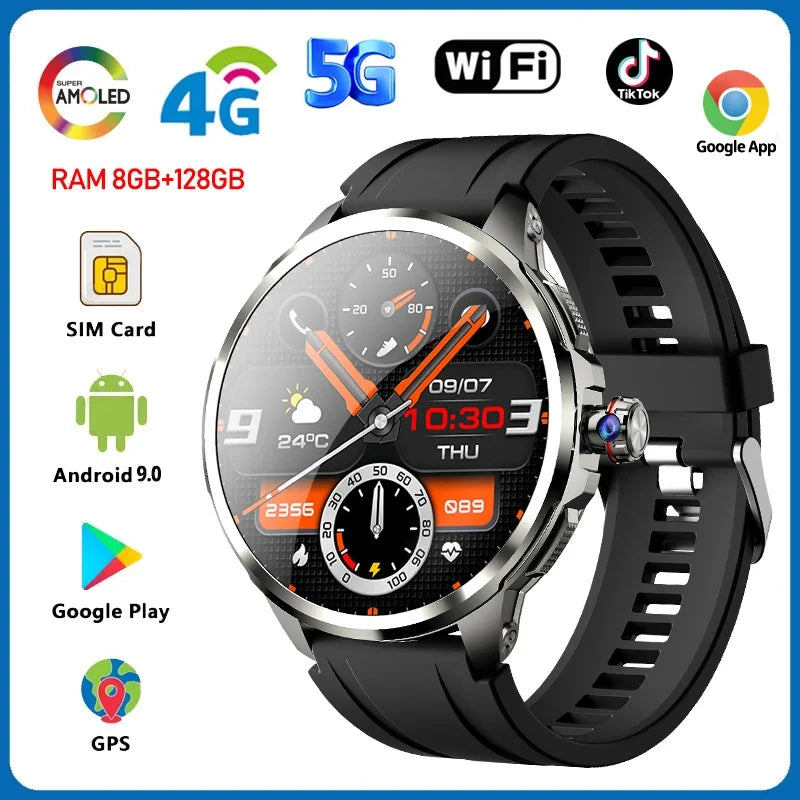 5G/4G All-Network Smart Watch 1.95 inch AMOLED 2100mah Battery 8GB+128GB RAM 900W Camera GPS WIFI Google APP Download Smartwatch
