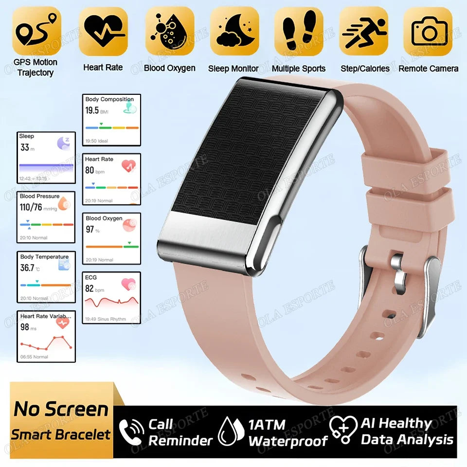 2026 NO Screen Smart Bracelet ECG+PPG SOS Heart Rate Blood Pressure Stress Temperature Sports Waterproof Screenless Smartwatch