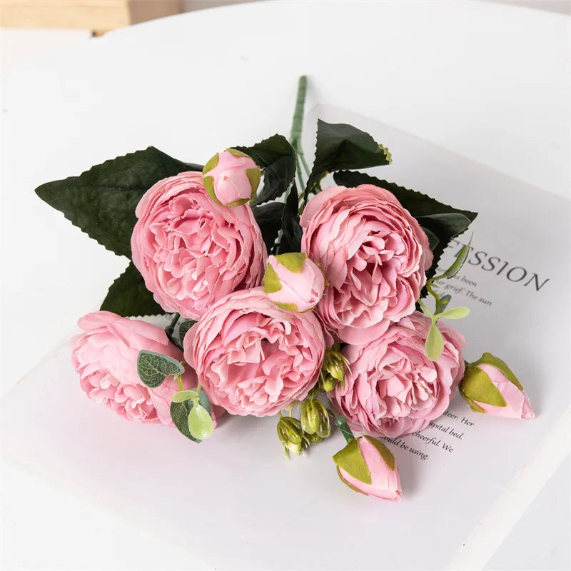 Flowers Fake Silk White Peonies