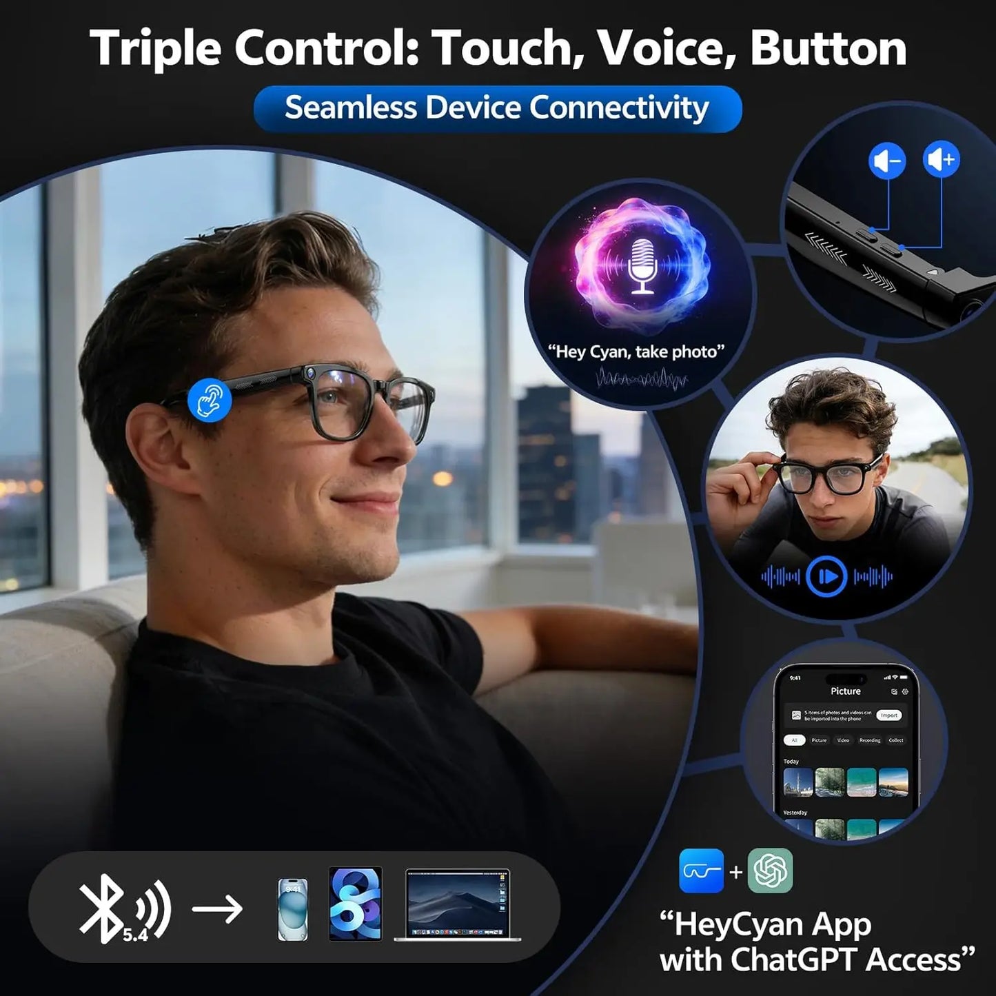 2026 4K 8MP Smart Glasses Men HD Camera 150+Language Translation ChatGPT WIFI Video Recording Bluetooth CallAudio Glasses Women
