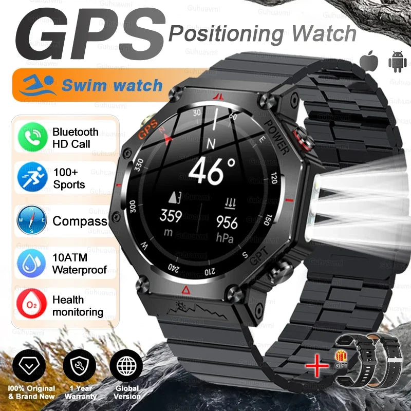 T-Rex 3 Ultra Military Grade GPS Smart Watch 10ATM Waterproof Compass Altimeter Barometric AMOLED Men HD Call Sports Smartwatch