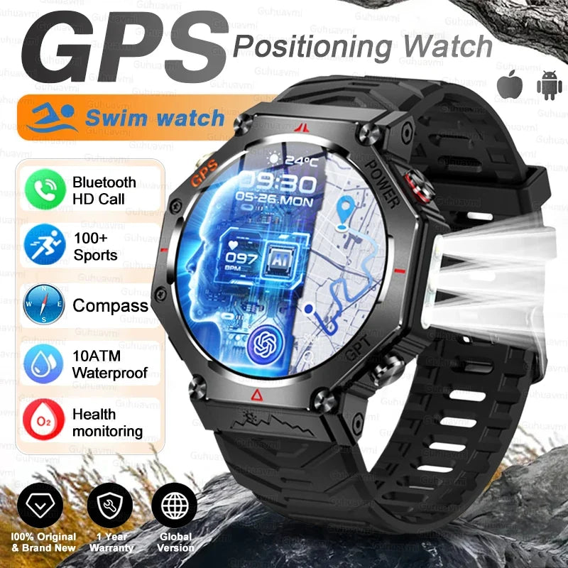T-Rex 3 Ultra Military Grade GPS Smart Watch 10ATM Waterproof Compass Altimeter Barometric AMOLED Men HD Call Sports Smartwatch