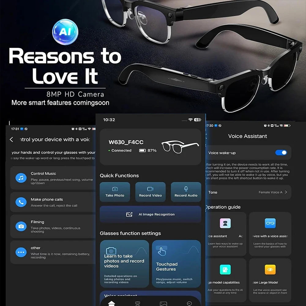 4K Smart AI Glasses 8MP Camera Recording Videos Photo Recognition Answer Translation BT Call Photochromic Sunglasses Waterproof