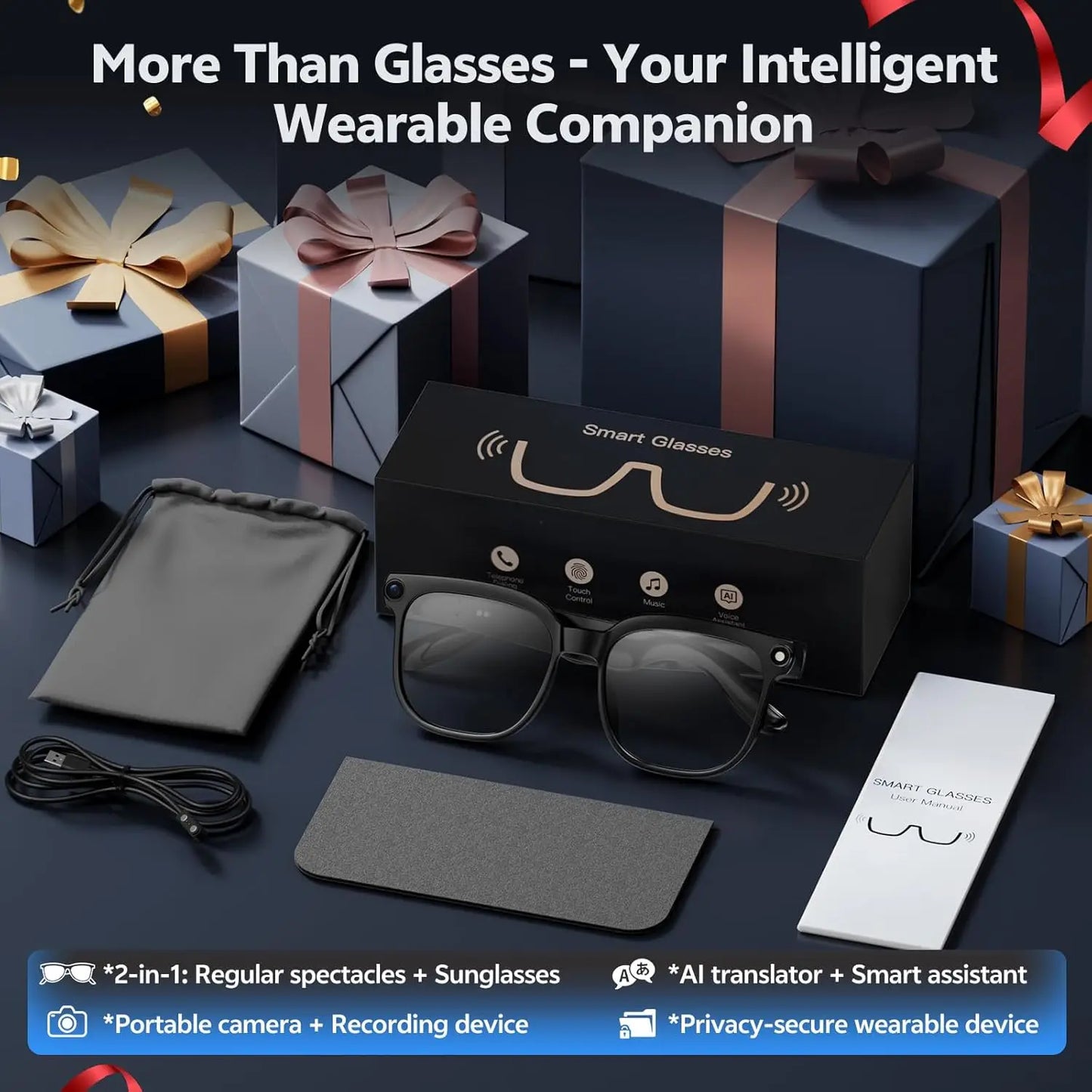 2026 4K 8MP Smart Glasses Men HD Camera 150+Language Translation ChatGPT WIFI Video Recording Bluetooth CallAudio Glasses Women