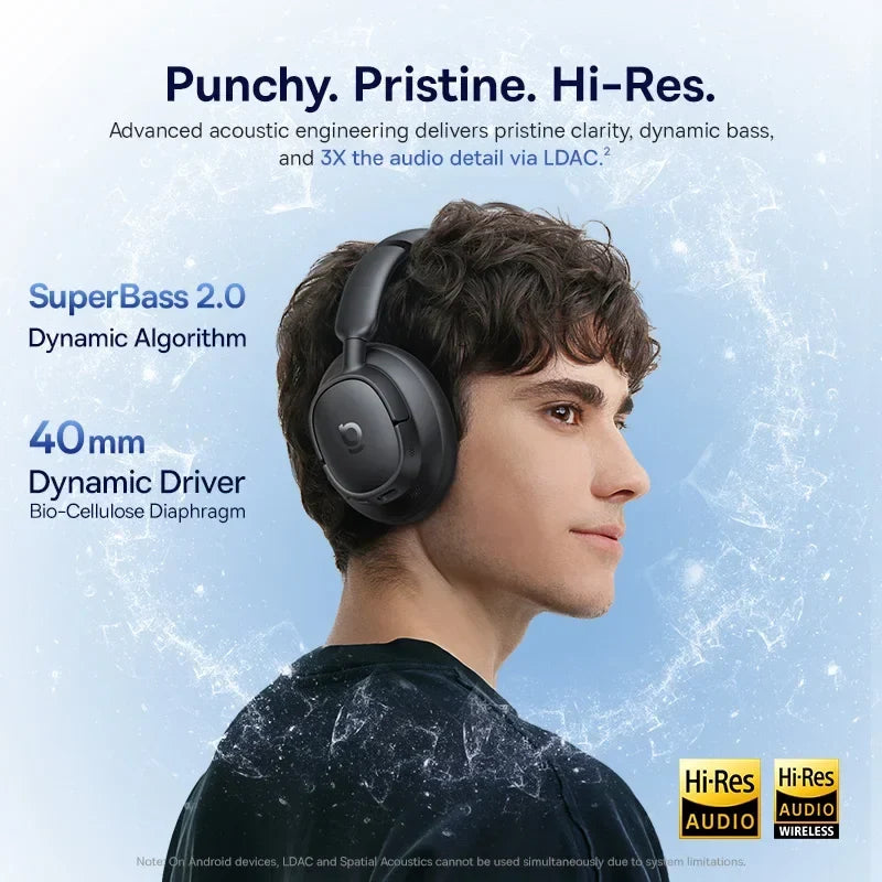 Baseus EH10 NC ANC Wireless Headphones 45dB Adaptive Hybrid Noise Cancelling Headsets Hi-Res LDAC Headphone Bluetooth 6.0 80Hrs