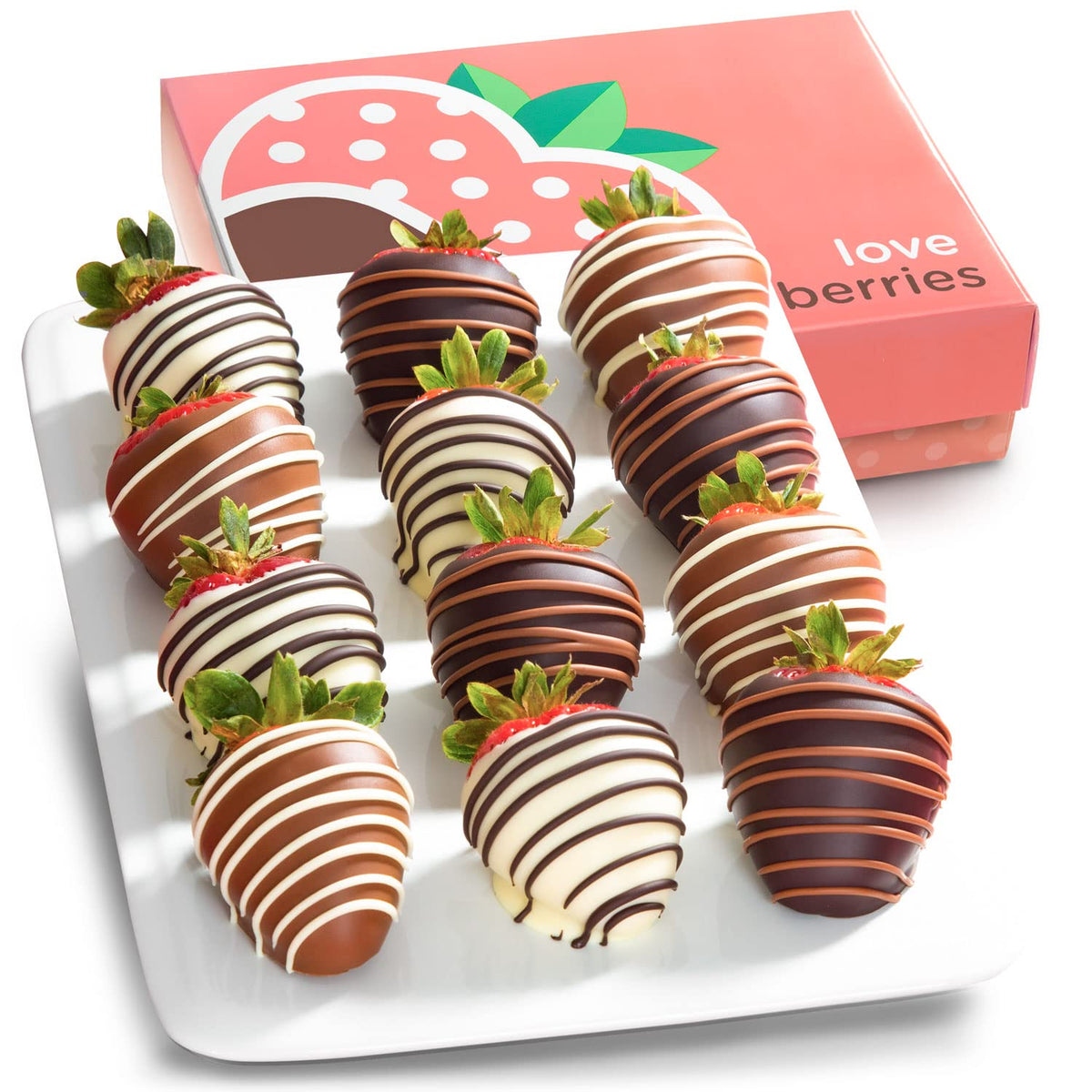 Chocolate Covered Strawberries - 12 Giant Delights (Dark, Milk & White) | A Gift Inside