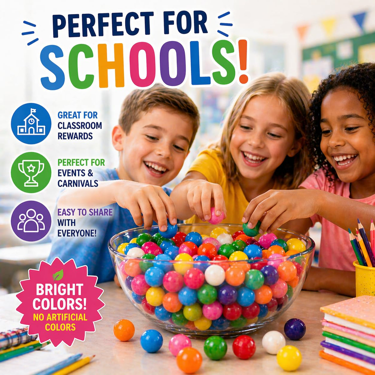 A Great Surprise 1-Inch Rainbow Gumballs – 4 lb Bulk Bag, No Artificial Dyes, Vending & Party Use