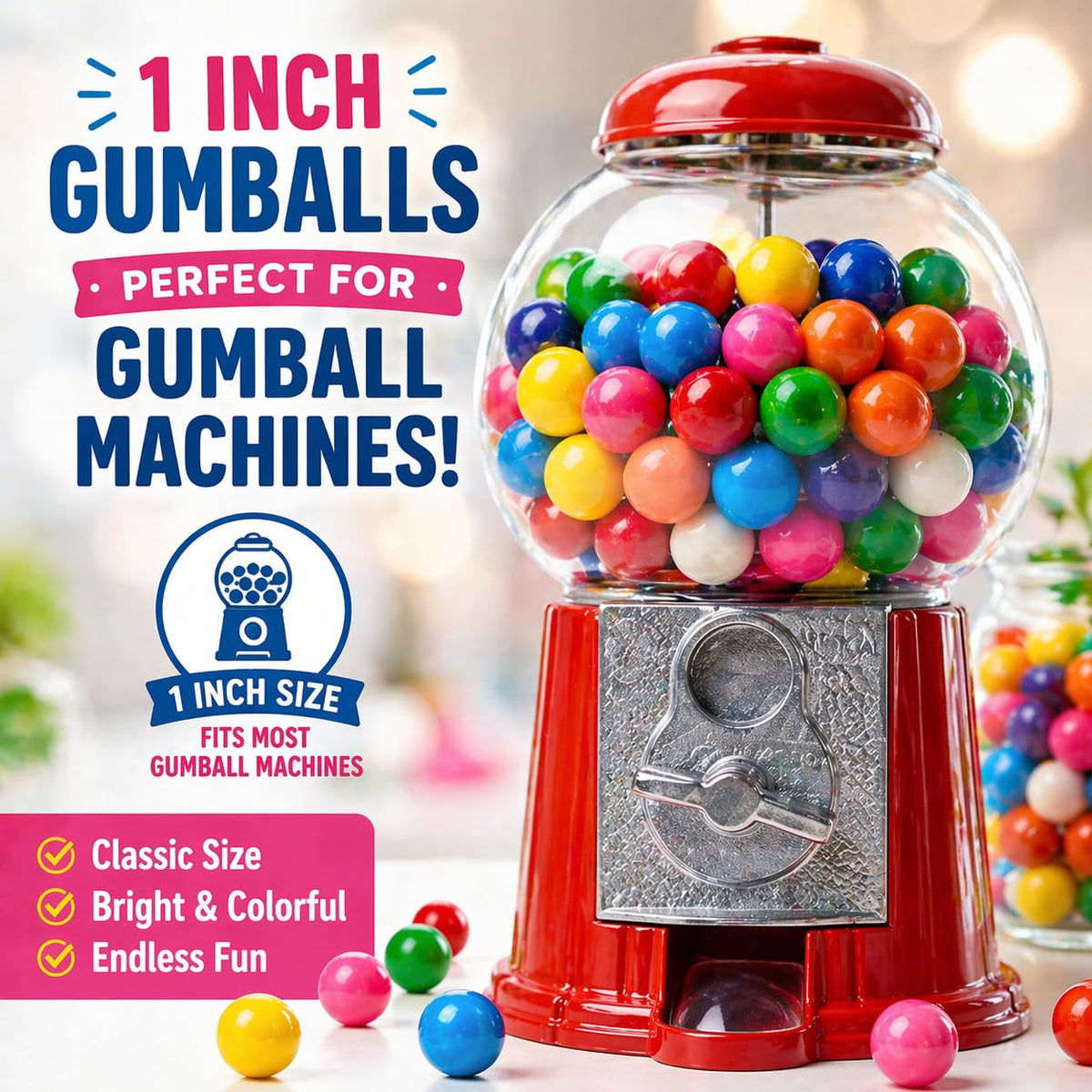 A Great Surprise 1-Inch Rainbow Gumballs – 4 lb Bulk Bag, No Artificial Dyes, Vending & Party Use