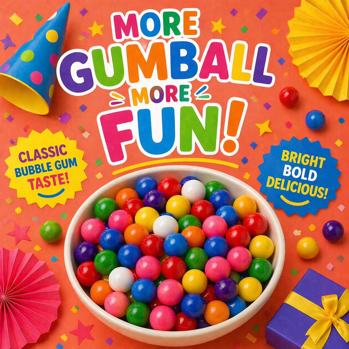 A Great Surprise 1-Inch Rainbow Gumballs – 4 lb Bulk Bag, No Artificial Dyes, Vending & Party Use