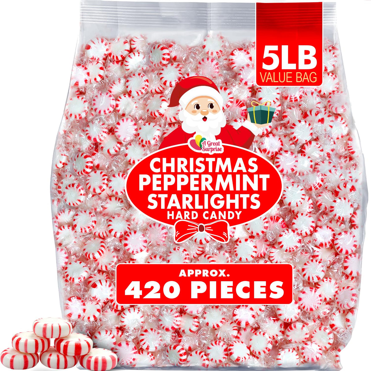 A Great Surprise Starlight Peppermint Candy – 5 lb Bulk Bag, Red & White