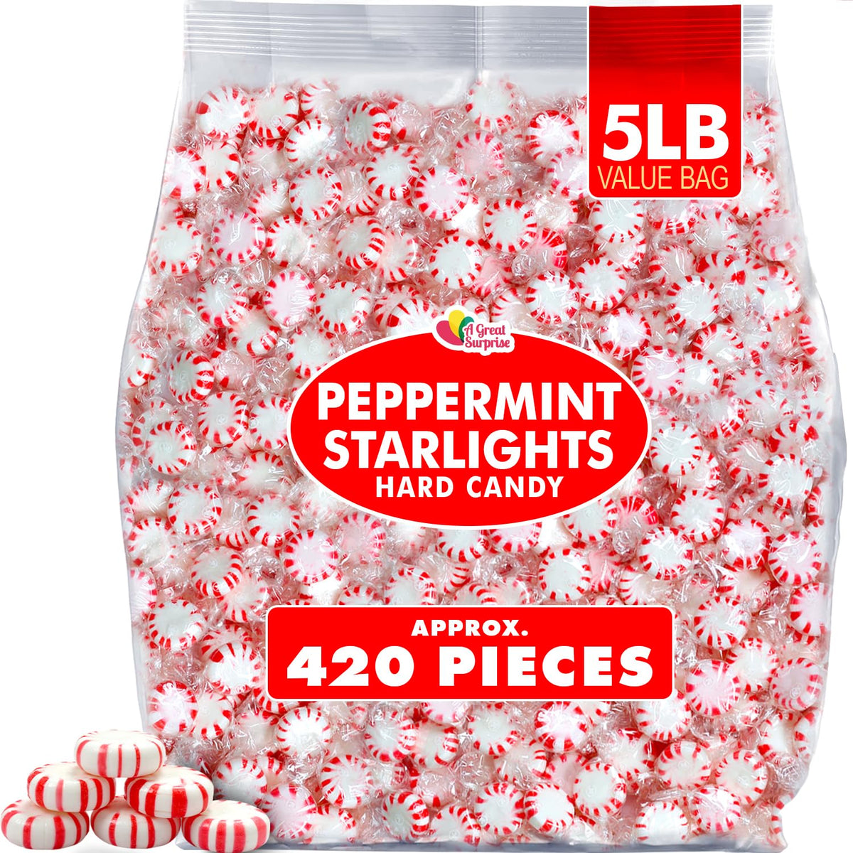 A Great Surprise Starlight Peppermint Candy – 5 lb Bulk Bag, Red & White