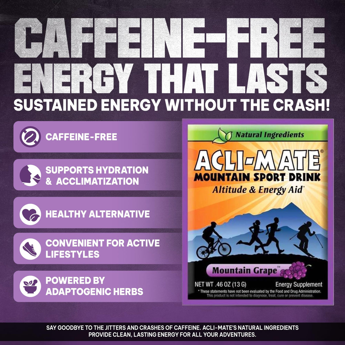 Acli-Mate Mountain Sport Drink Mix - High Altitude Acclimatization Electrolyte Powder Packets (Grape, 30 CT)