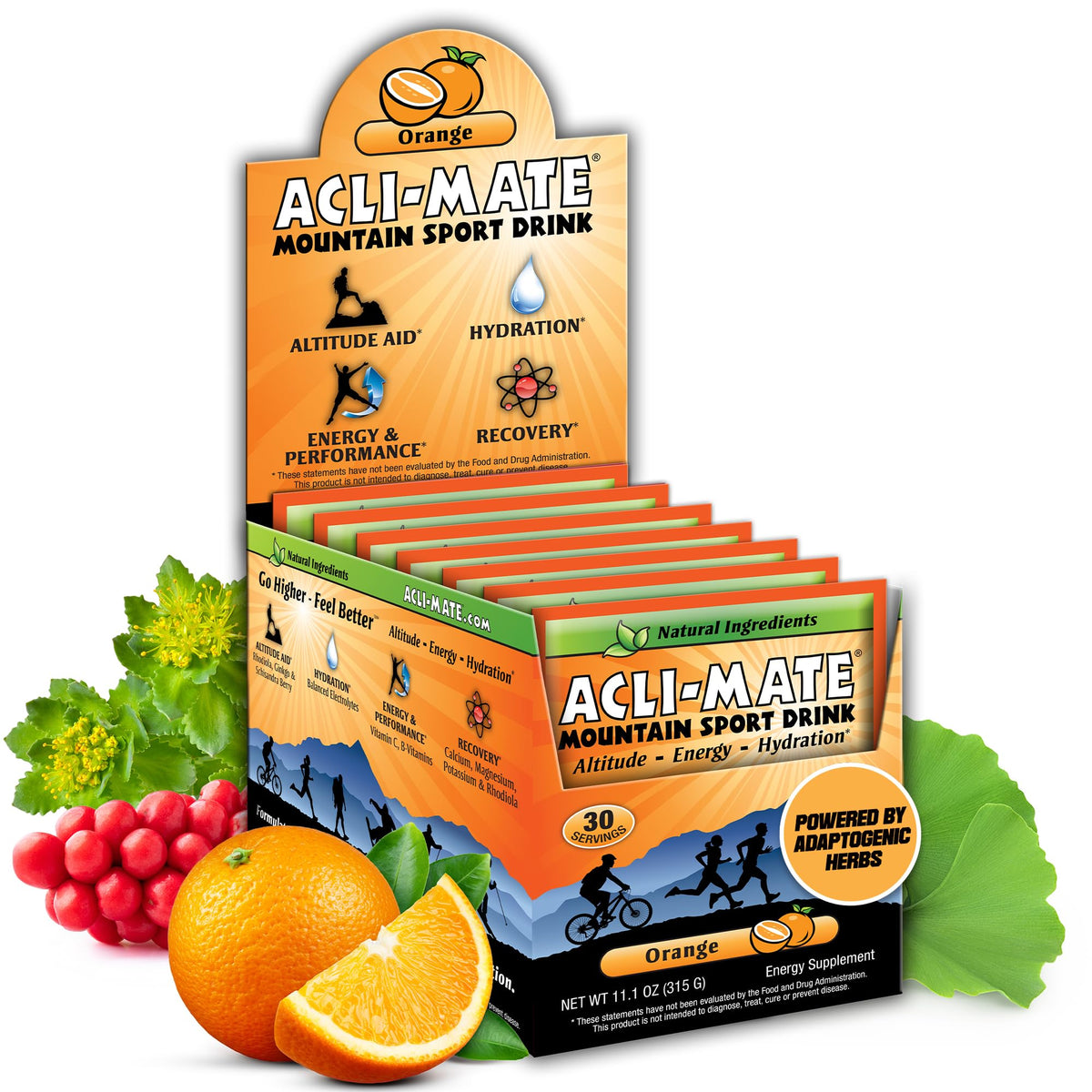 Acli-Mate Mountain Sport Drink Mix | High Altitude Electrolyte Powder Packets (30 Ct, Orange)