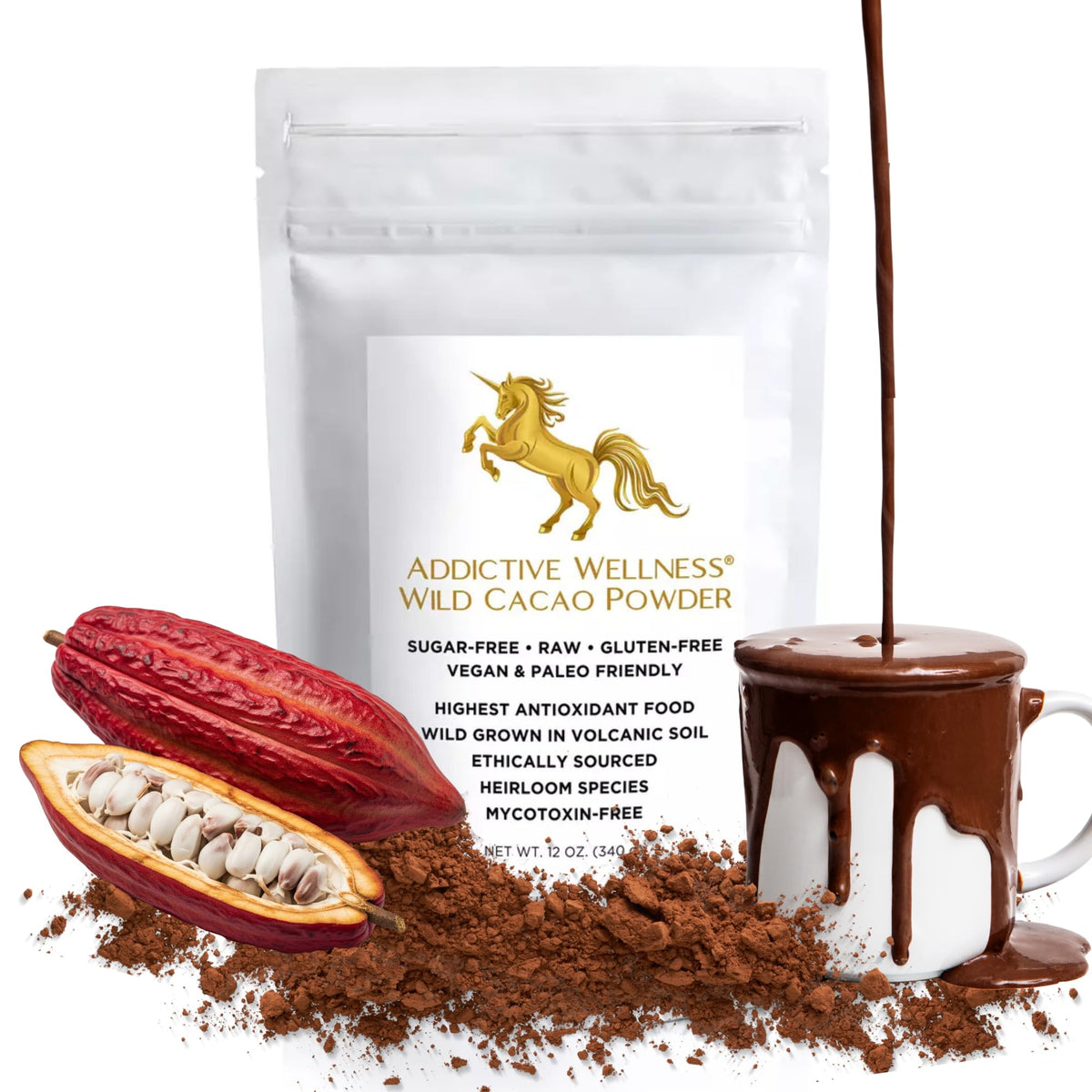 Addictive Wellness Raw Cacao Powder – Wild-Grown Arriba Nacional, Unsweetened 340g