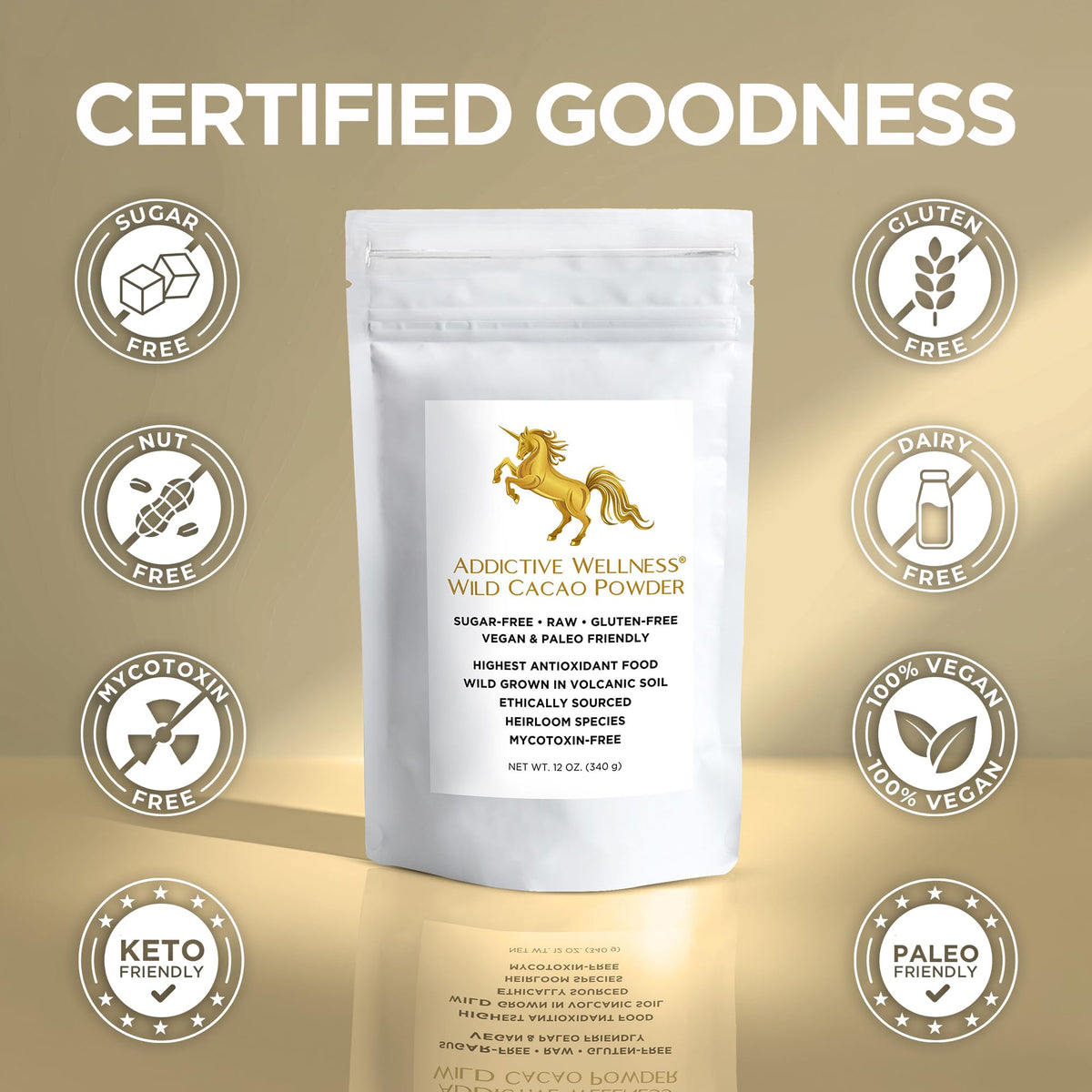 Addictive Wellness Raw Cacao Powder – Wild-Grown Arriba Nacional, Unsweetened 340g