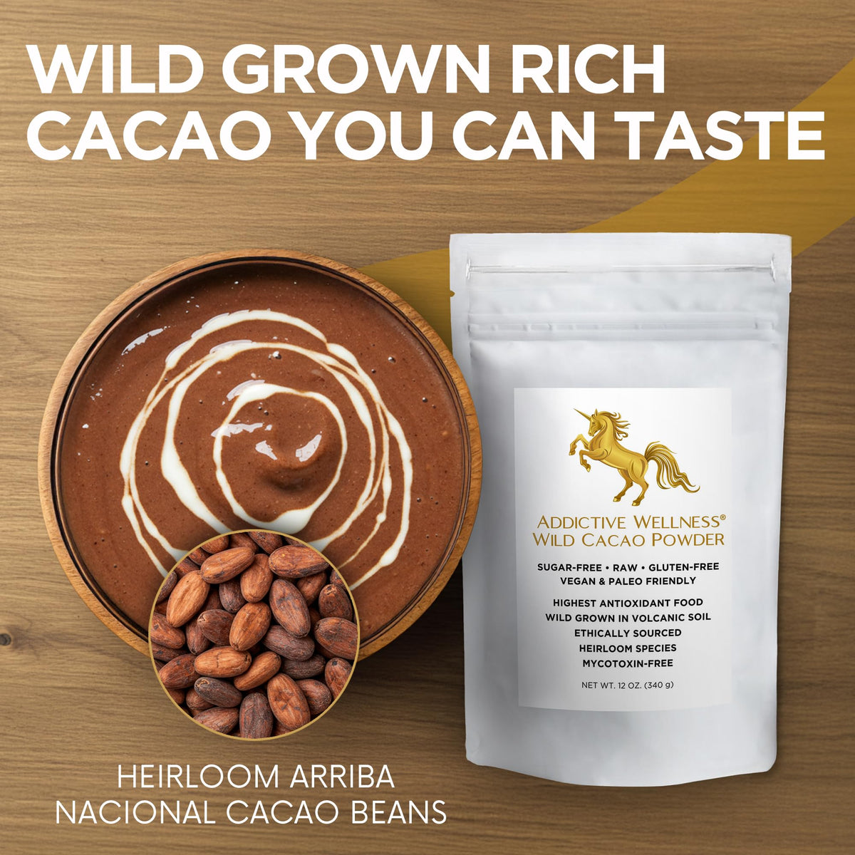 Addictive Wellness Raw Cacao Powder – Wild-Grown Arriba Nacional, Unsweetened 340g