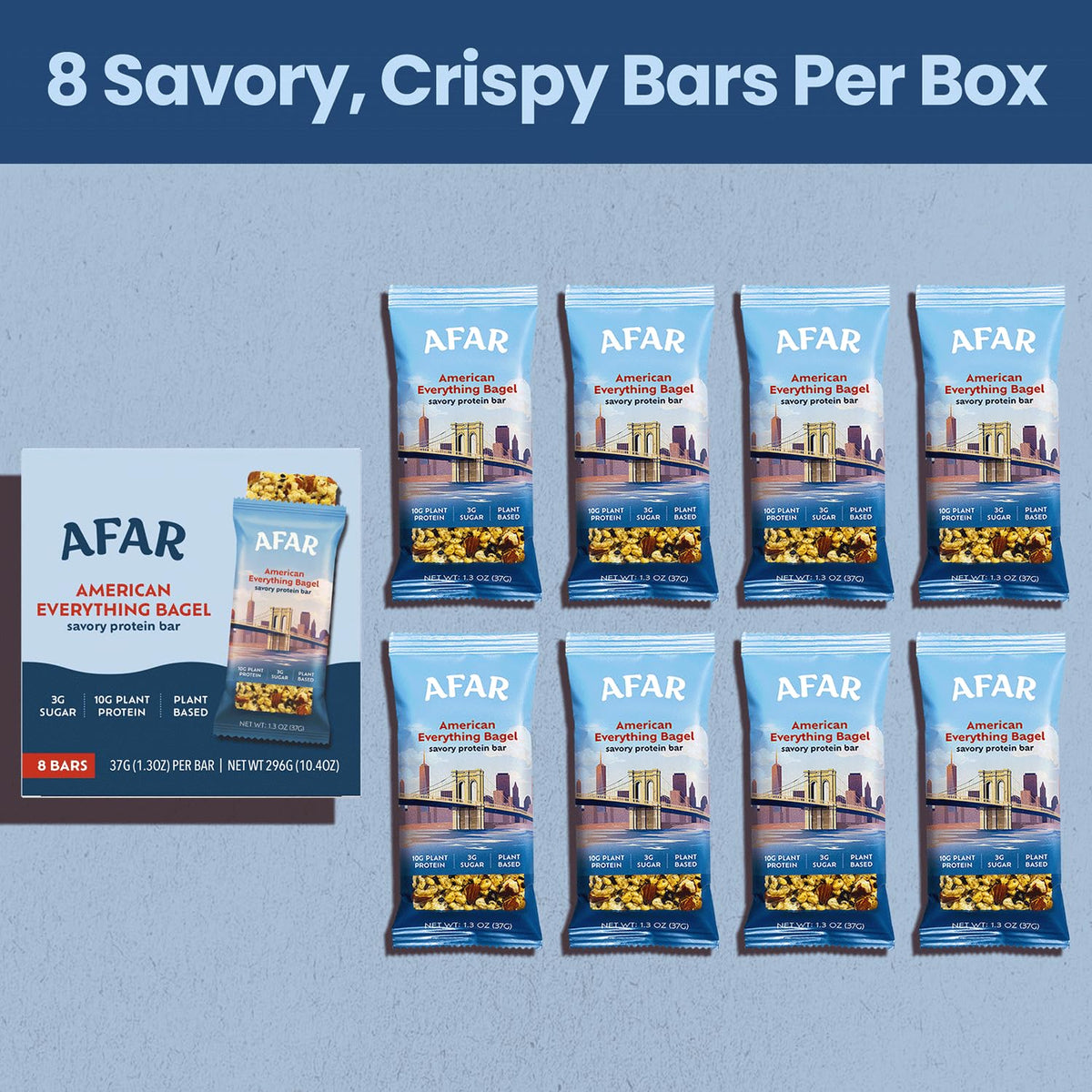 Afar Savory Protein Bars – Low Sugar, High Protein, Vegan & Gluten Free (8 Bars) – American Everything Bagel