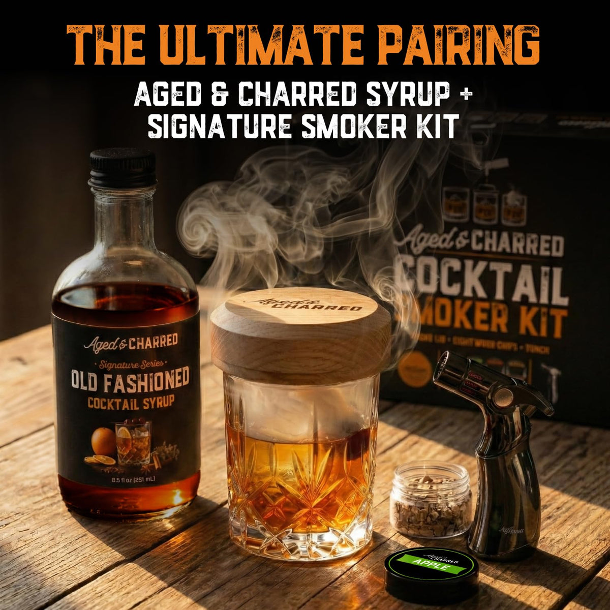 Aged & Charred Old Fashioned Mix Syrup – 32 Cocktails, Handcrafted Bitters & Citrus