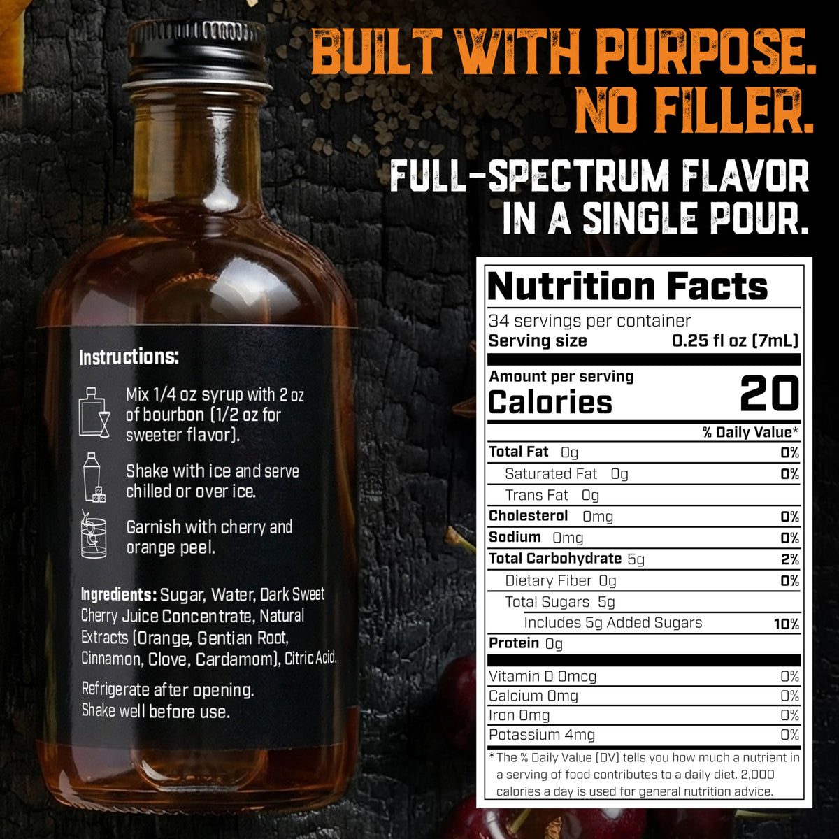 Aged & Charred Old Fashioned Mix Syrup – 32 Cocktails, Handcrafted Bitters & Citrus